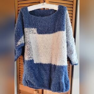 Elegant Blue and White HandMade Women's Boatneck Sweater